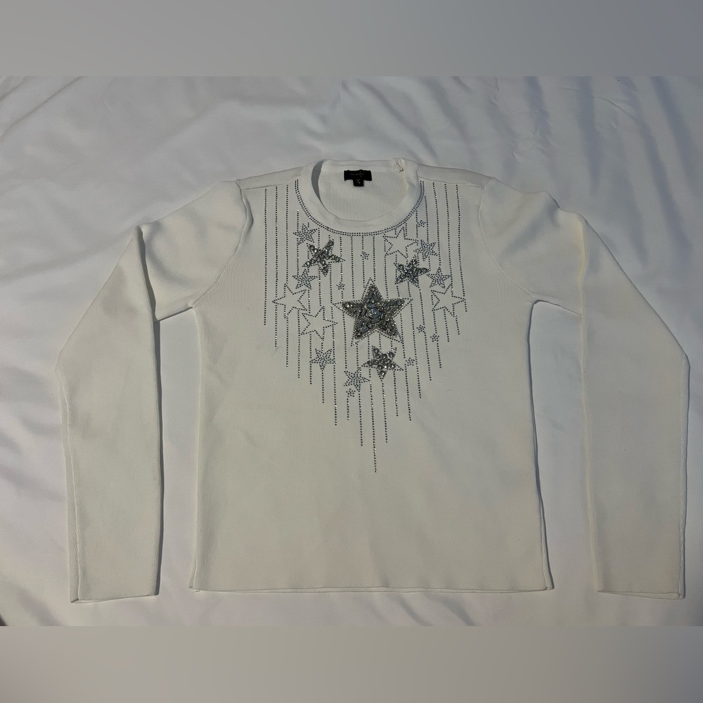 White Sweater with Star Embellishments